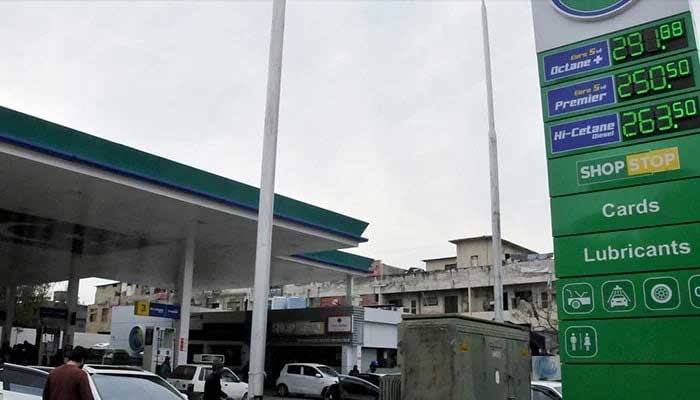Rate list of fuel prices is displayed in Islamabad on January 29, 2023. — APP