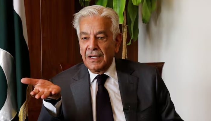 Defence Minister Khawaja Asif speaks during an interview with Reuters in Islamabad, October 20, 2025. — Reuters