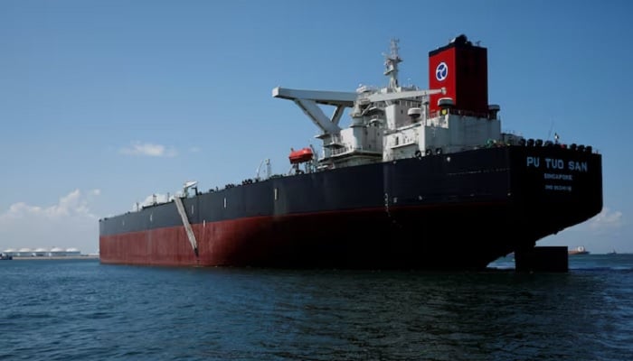 A view of Hin Leongs Pu Tuo San VLCC supertanker in the waters off Jurong Island in Singapore, July 11, 2019.— Reuters