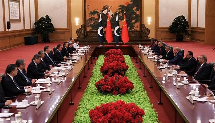 Chinese President Xi Jinping and Prime Minister Shehbaz Sharif attend a meeting at the Great Hall of the People, in Beijing, China May 25, 2026. — Reuters