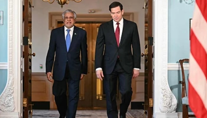 US Secretary of State Marco Rubio meets Deputy Prime Minister and Foreign Minister Ishaq Dar (left) at the State Department in Washington, DC, on July 25, 2025. — AFP