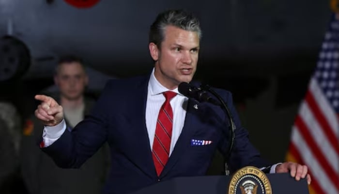 Pentagon chief Pete Hegseth speaks during an event in Harrison Township, Michigan, US, April 29, 2025. — Reuters