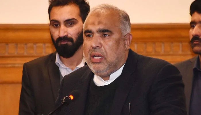 PTI leader and former National Assembly speaker Asad Qaiser addresses an event.—X/ @AsadQaiserPTI/file