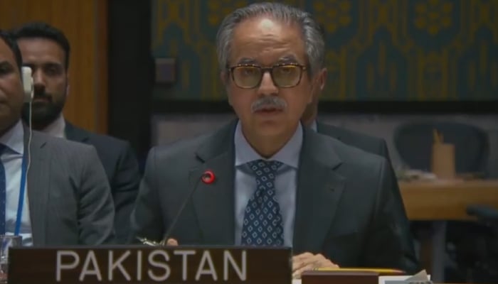 Pakistans Permanent Representative to the United Nations, Ambassador Asim Iftikhar Ahmad speaks at UN General Debate on June 1, 2026. — X@PakistanUN_NY