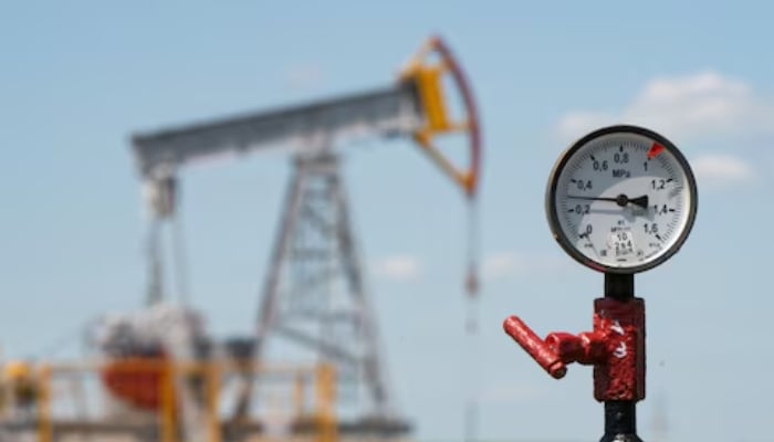 A view shows a pressure gauge near oil pump jacks outside Almetyevsk, in the Republic of Tatarstan, Russia July 14, 2025. — Reuters