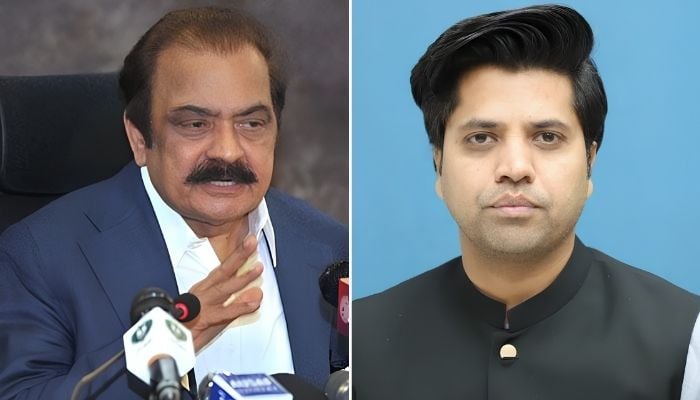 A collage of PMs advisor Rana Sanaullah and KP Info minister Shafiullah Jans pictures. — APP/KP Assembly