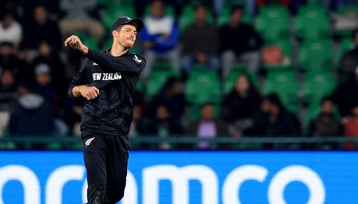 New Zealands Mitchell Santner in action during ICC Mens Champions Trophys semi final against South Africa at Gaddafi Stadium, Lahore, on March 5, 2025. — Reuters