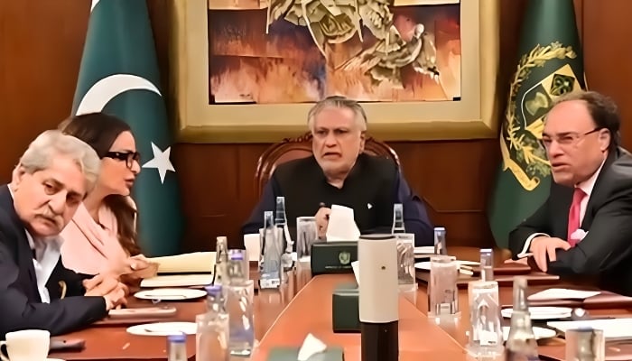Deputy Prime Minister Foreign Minister Ishaq Dar speaks during a meeting with Pakistan Peoples Party (PPP) leaders in Islamabad, June 3, 2026. — X/@DPM_PK