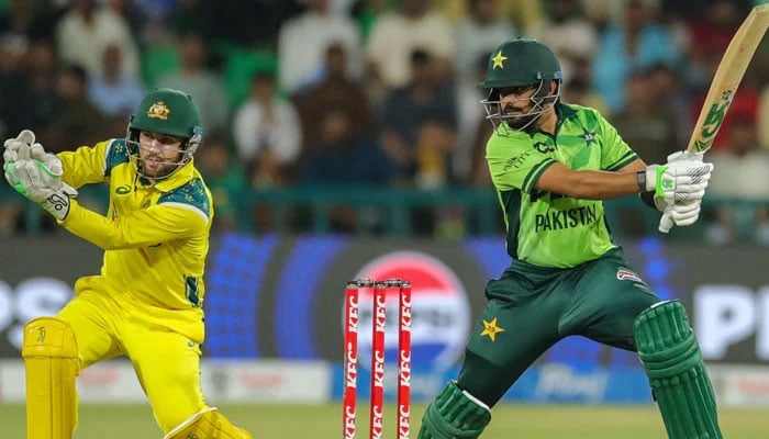 Pakistans Babar Azam plays a shot during their third ODI against Australia at the Gaddafi Stadium in Lahore on June 4, 2026. — PCB