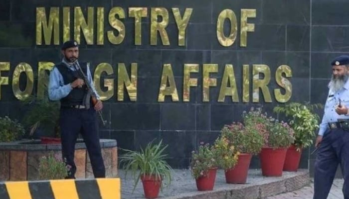 Security guards stand outside the Ministry of Foreign Affairs in Islamabad in this undated image. — AFP/File