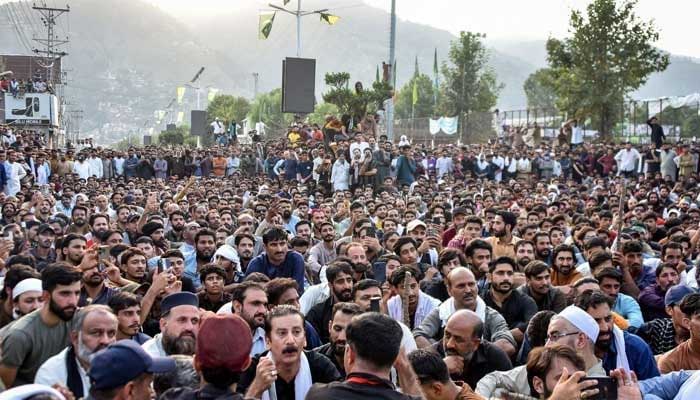 JAAC members gather as they take part in a demonstration in Muzaffarabad, the capital of AJK on September 29, 2025. — AFP