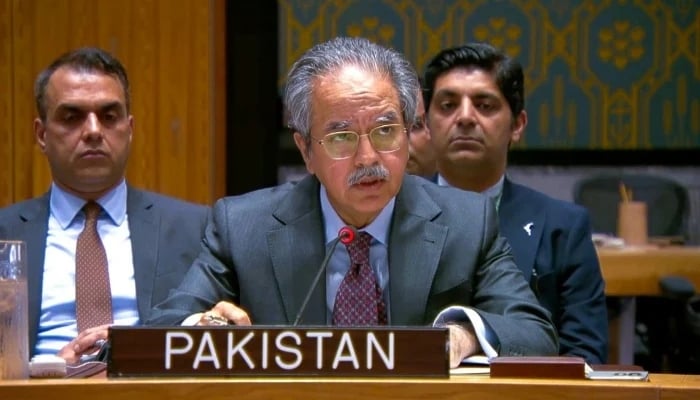 Pakistans Permanent Representative to the United Nations, Ambassador Asim Iftikhar Ahmad addresses UNSC meeting on June 8, 2026. — @PakistanUN_NY