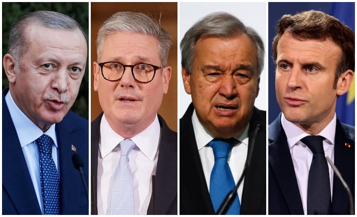 (From left to right) Turkiye President Recep Tayyip Erdogan, British PM Keir Starmer, UN chief Antonio Guterres, and French President Emmanuel Macron. — Reuters/File