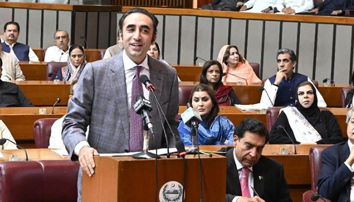 Pakistan Peoples Party (PPP) Chairman Bilawal Bhutto Zardari addresses the National Assemblys budget session on June 18, 2026. — Facebook/@Bilawalhouse