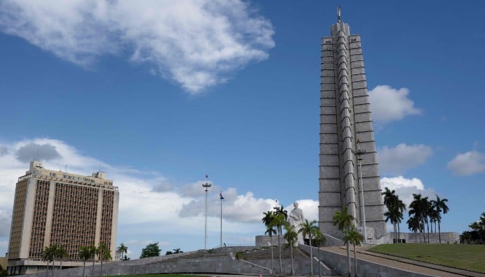 General view of Revolution Square featuring the Jose Marti Memorial and the Ministry of the Armed Forces building in Havana on June 17, 2026. — AFP