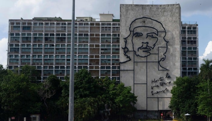 View of the Ministry of the Interior building bearing an image of Ernesto Che Guevara, an Argentine-born revolutionary who played a key role in Cuba´s 1959 revolution, at Revolution Square in Havana on June 17, 2026. — AFP