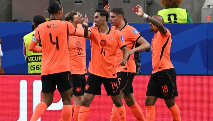 Netherlands players celebrate after scoring a goal during the 2026 World Cup Group F football match between the Netherlands and Sweden at the Houston Stadium in Houston, US, on June 20, 2026. — AFP