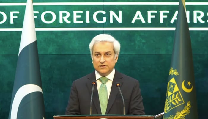 Foreign Office Spokesperson Tahir Hussain Andrabi addresses the weekly press briefing at Ministry of Foreign Affairs, Islamabad on June 24, 2026. — Screengrab via X/@ForeignOfficePk