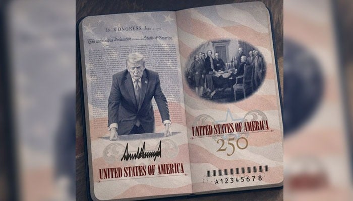 This rendering of a new limited-edition US passport, shared by White House, features President Donald Trump, June 27, 2026. — X/@WhiteHouse