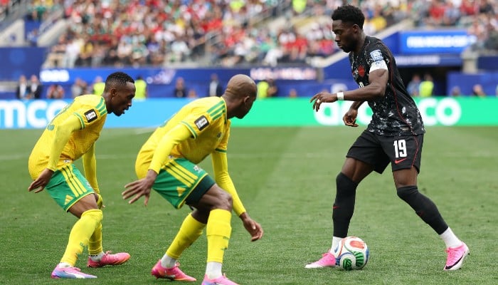 Alphonso Davies #19 of Canada runs with the ball during the Fifa World Cup 2026 Round Of 32 match between South Africa and Canada at Los Angeles Stadium on June 28, 2026 in Inglewood, California, US. — AFP