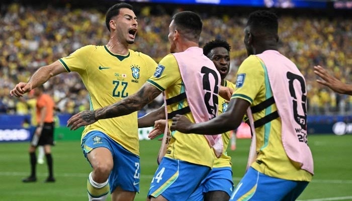 Brazils forward Gabriel Martinelli (L) celebrates with teammates after scoring his teams second goal during the 2026 World Cup round of 32 football match between Brazil and Japan at the Houston Stadium in Houston on June 29, 2026. — AFP