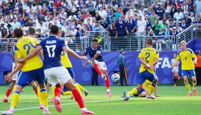 Frances Kylian Mbappe scores his first goal against Sweden during the World Cup Round of 32 match at New York New Jersey Stadium, East Rutherford, New Jersey, US, June 30, 2026. — Reuters