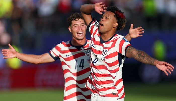 Weston McKennie #8 and Sebastian Berhalter #14 of the United States celebrate victory after the Fifa World Cup 2026 Round of 32 match between USA and Bosnia and Herzegovina at San Francisco Bay Area Stadium on July 01, 2026 in Santa Clara, California, US. — AFP