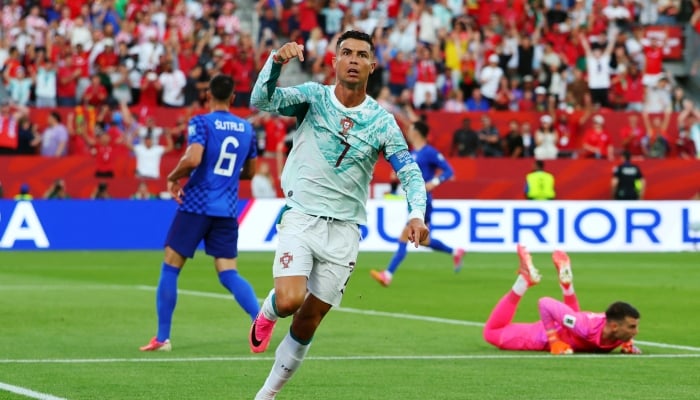 Portugals Cristiano Ronaldo celebrates scoring their first goal in Fifa World Cup 2026 Round of 32 match against Croatia at Toronto Stadium, Toronto, Canada, July 2, 2026. — Reuters