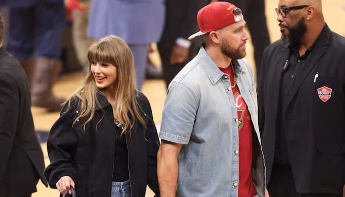 Taylor Swift and Travis Kelce during game three of the eastern conference finals for the 2026 NBA playoffs between the New York Knicks and Cleveland Cavaliers at Rocket Arena, Cleveland, Ohio, USA, May 23, 2026. — Reuters
