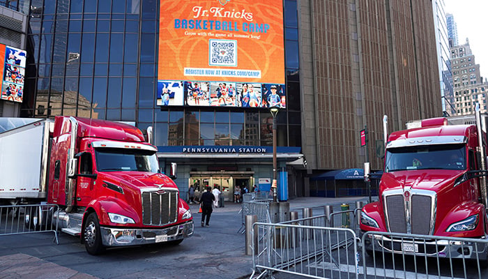 Trucks are parked outside Madison Square Garden, the venue for the reported wedding celebrations of singer Taylor Swift and National Football League (NFL) player Travis Kelce, in New York, US, July 3, 2026. — Reuters