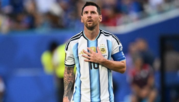 Argentinas forward #10 Lionel Messi gestures during the 2026 World Cup round of 32 football match between Argentina and Cape Verde at the Miami Stadium in Miami Gardens on July 3, 2026. — AFP